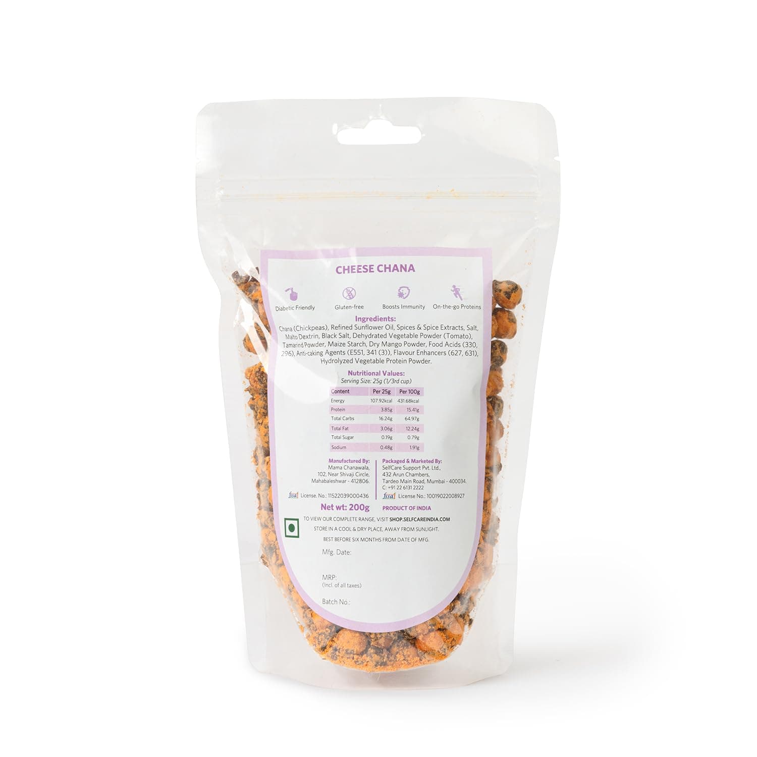 SelfCare By Suman Agarwal Cheese Chana Pack of 1 200g | Healthy - Roasted - Gluten free | Snacks - Namkeen - Grocery | Crispy - Chatpata - Tea time Snacking | Travel & Jain Friendly — image 8