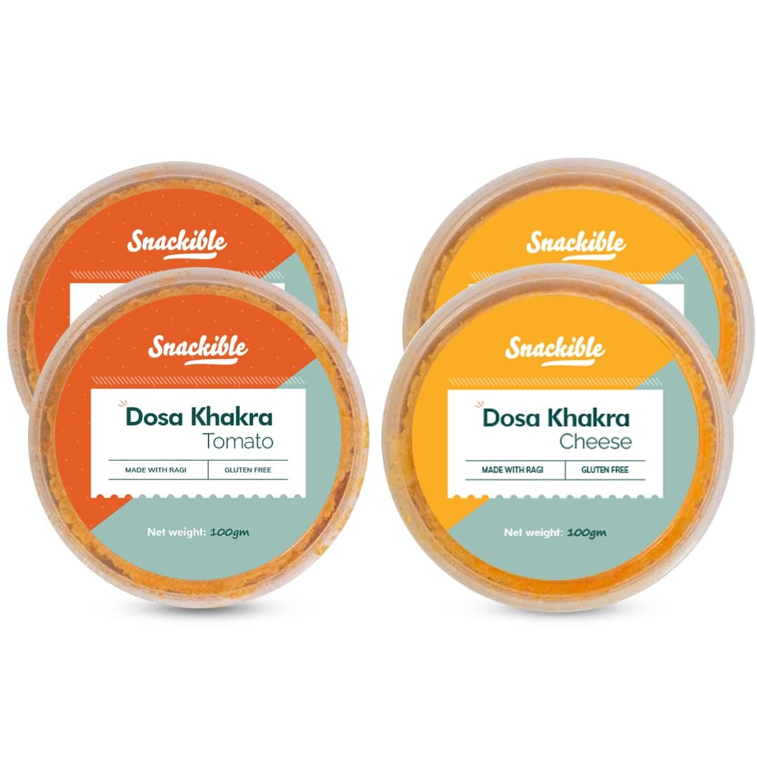Snackible Crispy Cheese & Tomato Dosa Khakhra (Pack of 4) 4x100gm | Indian Healthy Snack | Made with Ragi | Ready to Eat | Source of Protein | No Palm Oil | Rich in Dietary Fibre | Zero Trans Fat | — image 2
