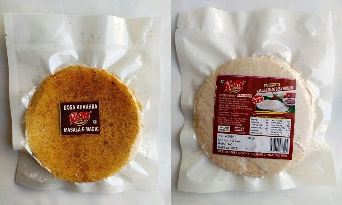 Netri No Onion No Garlic Flavors Dosa Khakhra - 50gram each, Pack of 7 | Ready to Eat Traditional Khakhra Snacks | Gluten Free Khakhra | Vacuum Packed Khakra Fresh Gujarati Snacks | Roasted Dosa Khakhra — image 4