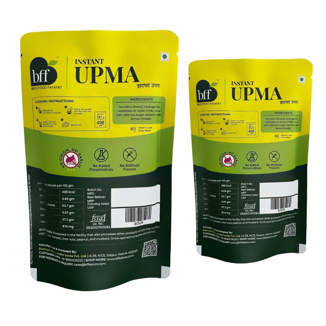 Instant Upma - Pack of 2 (90g Each) | Indian Breakfast Mix | Just Add Water | Made with Semolina & Spices | No Added Preservatives | No Onion, No Garlic — image 3