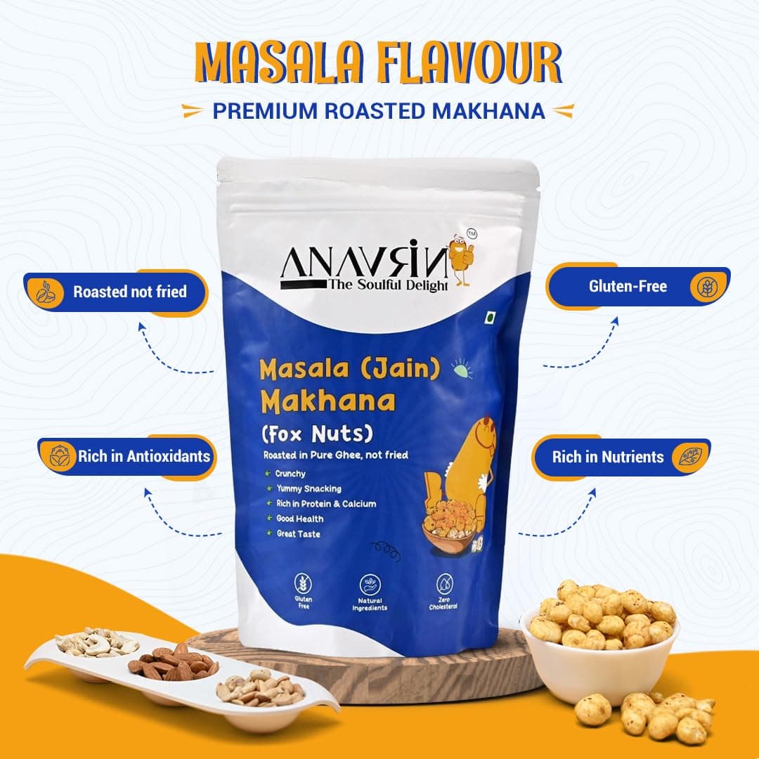 ANAVRIN Masala Jain Makhana, 120gm | Roasted, Not Fried | High Protein & Calcium | Phool Makhana, Namkeen Snacks | Gluten Free, Zero Cholesterol | Crunchy, Healthy Snacks for Kids & Adults — image 5