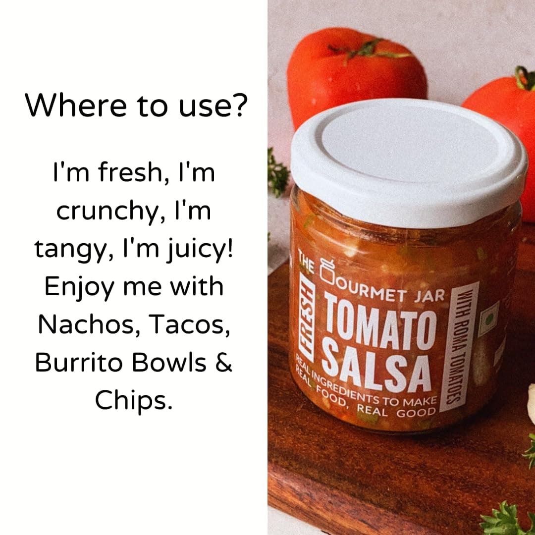 The Gourmet Jar Fresh Tomato Salsa 190g| 100% Natural, No Preservatives, No Artificial Colors, No Artificial Flavours| Vegan| Keto-friendly| Mexican Salsa| Made with Real Tomatoes| Fresh, Herby, Tangy| Enjoy it with Nachos, Tacos, Burrito Bowls & Chips| Pack of 1 — image 7