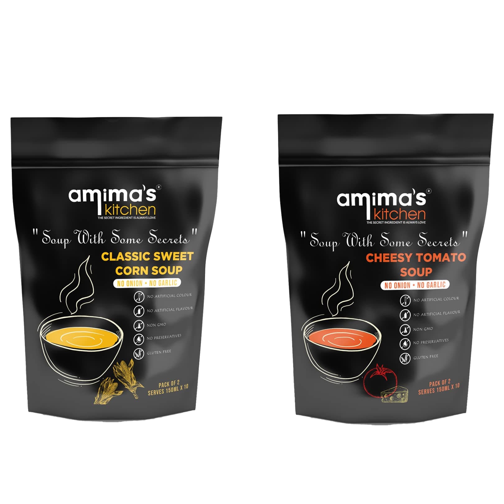 Amima's Kitchen Combo Of Classic Sweet Corn + Cheesy Tomato Jain Soup (No Onion No Garlic) - 100 Grams (Pack of 2) | Instant Soup Mix Powder | Ready To Cook | No Artificial Flavour & Colour | Gluten Free | Non GMO | Healthy Soup — image 2