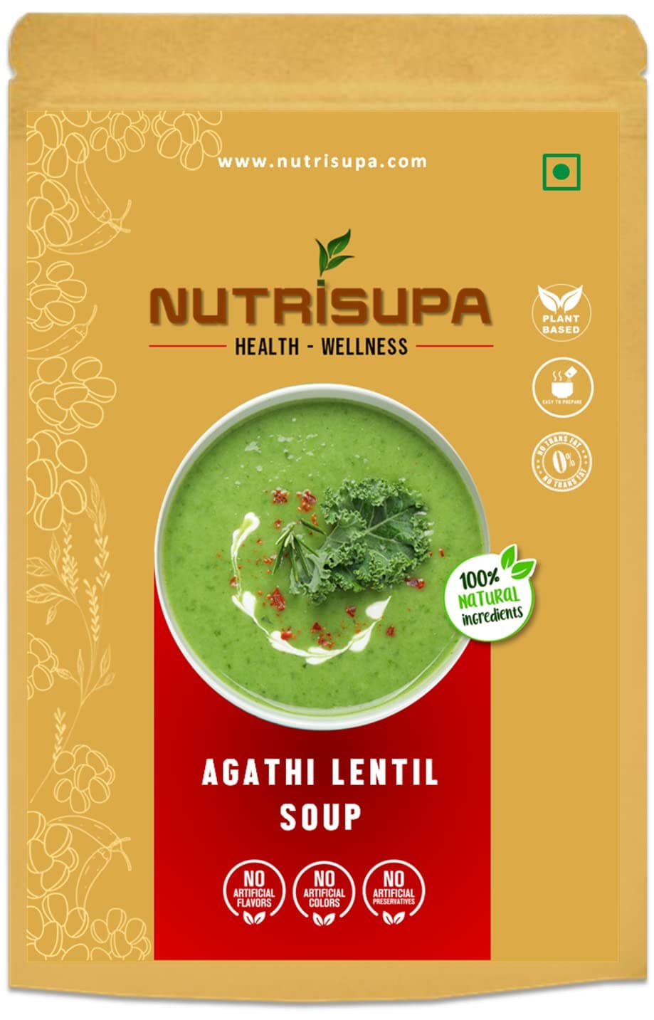 Nutrisupa Agathi Lentil Soup. Healthy vegan plant based |No soy| No Diary| protein rich| zero trans fat and cholesterol free | ready to make| for Bone health and Immunity| Agathi Lentil soup mix| 10cups per pack