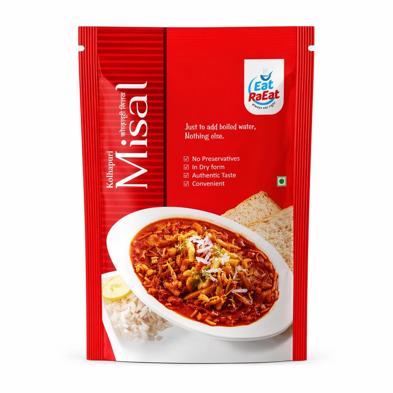 RaEat Foods Ready-to-Eat Kolhapuri Misal | Authentic Maharashtrian Spicy Curry | Just Add Hot Water | No Preservatives | Serves 3-4