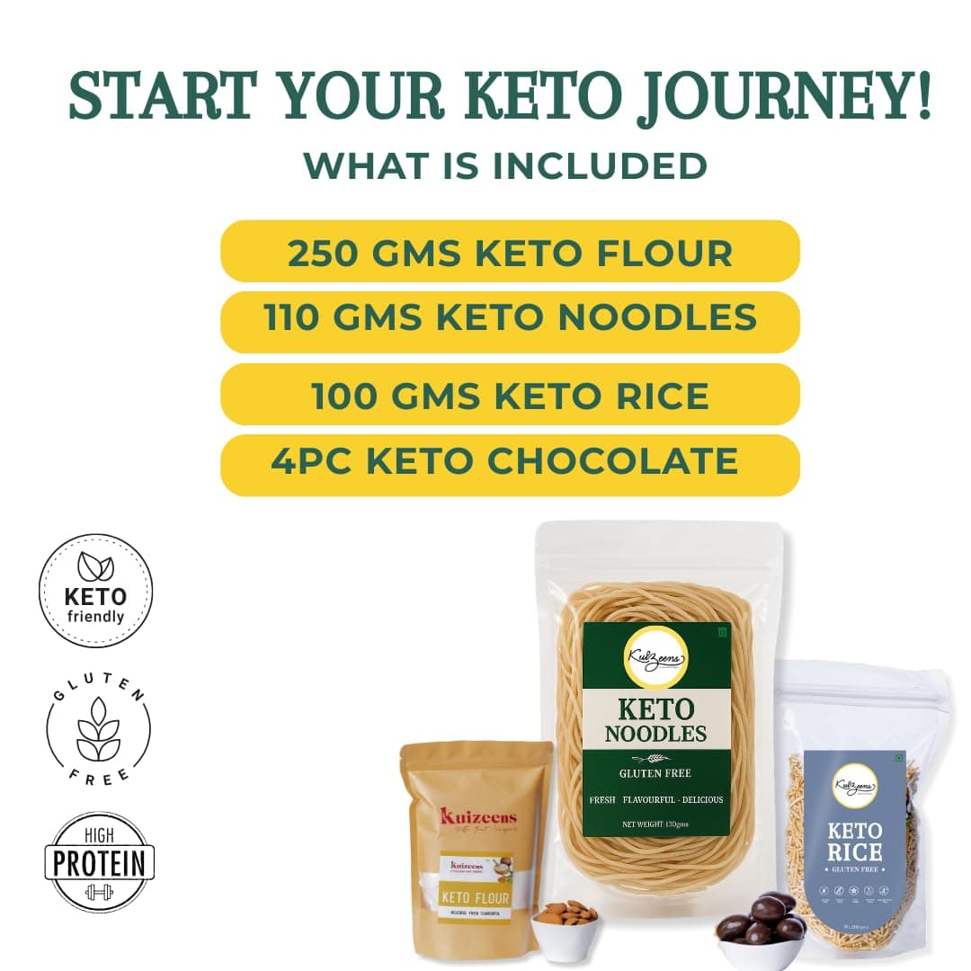 Millet Me by Kuizeens Keto Hamper - 450g | Keto Flour 250g/Noodles 110g/Rice 100g/4 Pcs Chocolate |Extremely Low Carb Atta|Zero Added Sugar Keto Sweets|Jain | No Onion & Garlic — image 4