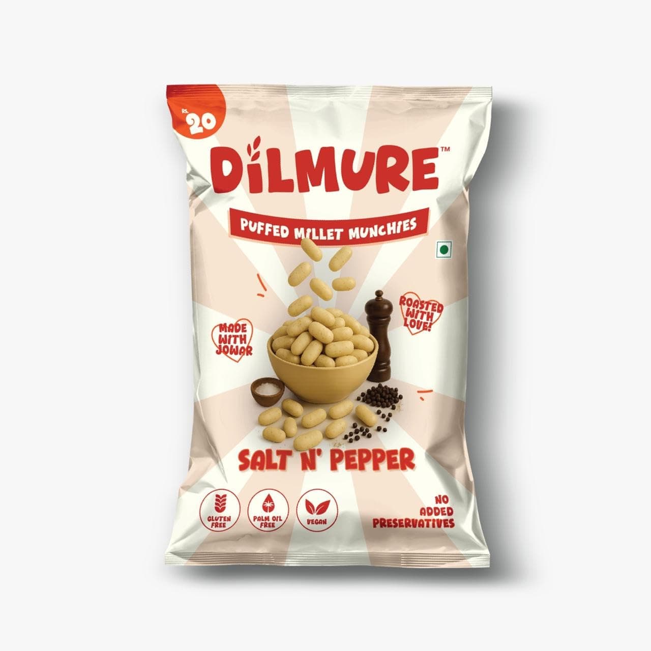 DILMURE No Onion No Garlic Jowar Millet Munchies Combo Pack – Minty Pudina & Salt n Pepper (25G Each) | Roasted Healthy Snacks | No Preservatives, No MSG, No Maltodextrin | Palm Oil Free | Zero Cholesterol, Zero Trans Fat | Gluten-Free Millet Snack (Pack of 10) — image 5