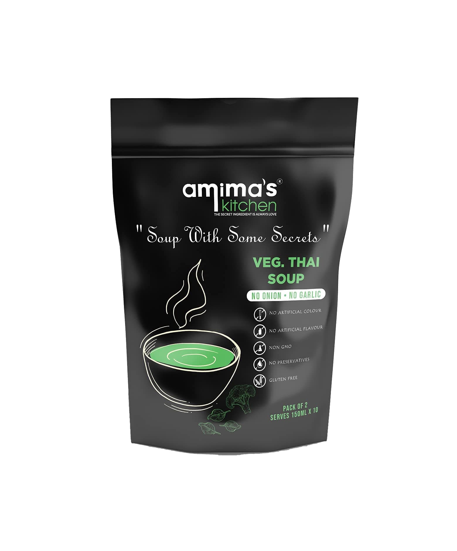 Amima's Kitchen Veg. Thai Jain Soup (No Onion No Garlic) - 100 Grams [Serves 10] | Instant Soup Mix Powder | Ready To Cook | No Artificial Flavour & Colour | Gluten Free | Non GMO | Healthy Soup — image 2