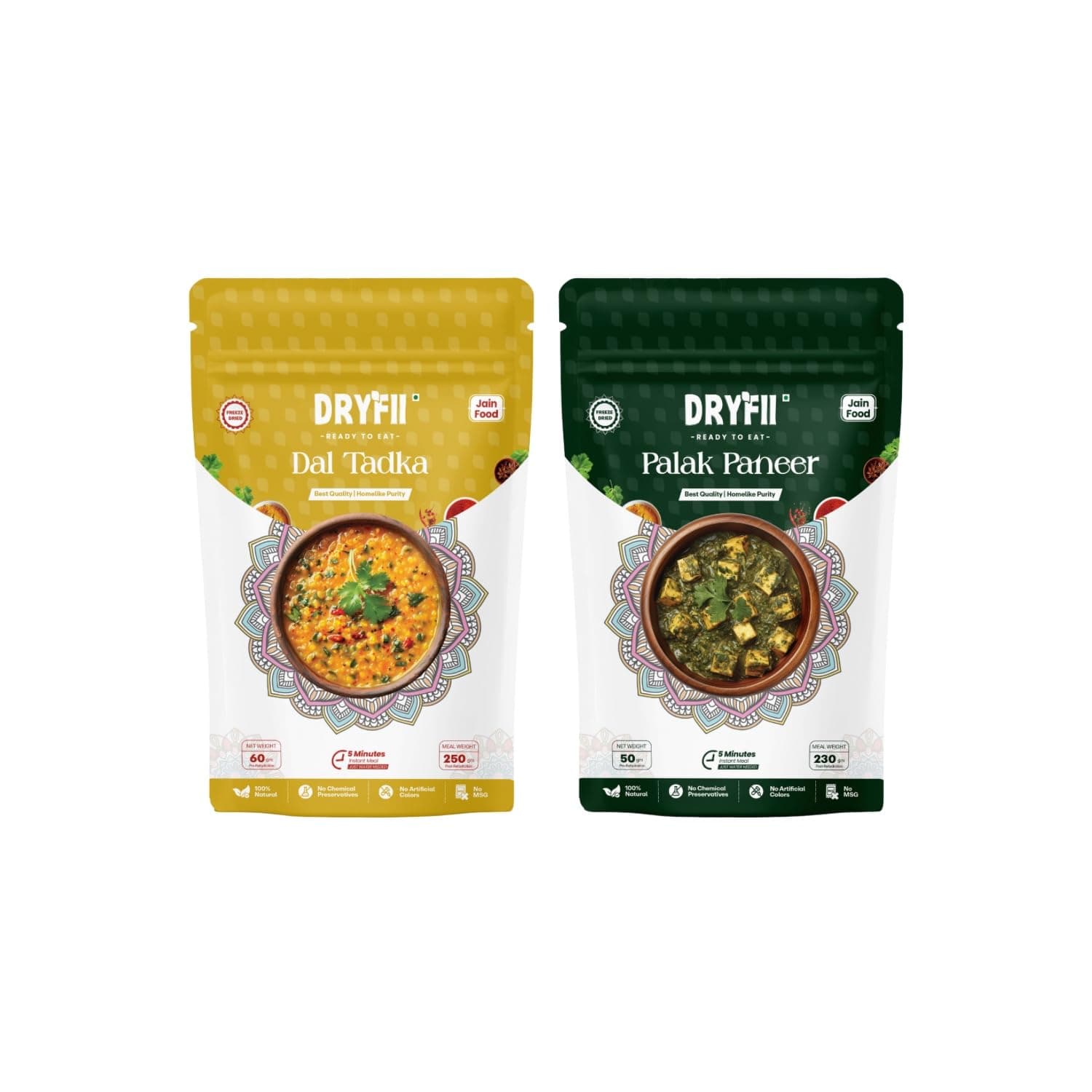 DRYFII Ready-to-Eat Jain Delights – Instant Dal Tadka & Palak Paneer | Freeze Dried | Pure, Natural & Homelike — image 2