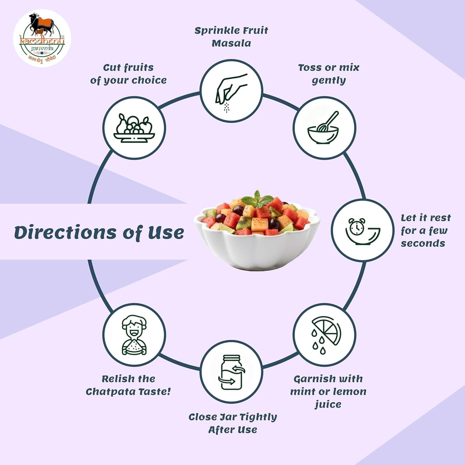 Satvik Sanatani Swaminarayan Jain Vegan Chatpata Fruit Masala 350g | Cumin, Coriander, Pudina, Pink & Black Salt | No Onion No Garlic | No Preservatives | Glass Jar with Steel Cap — image 3