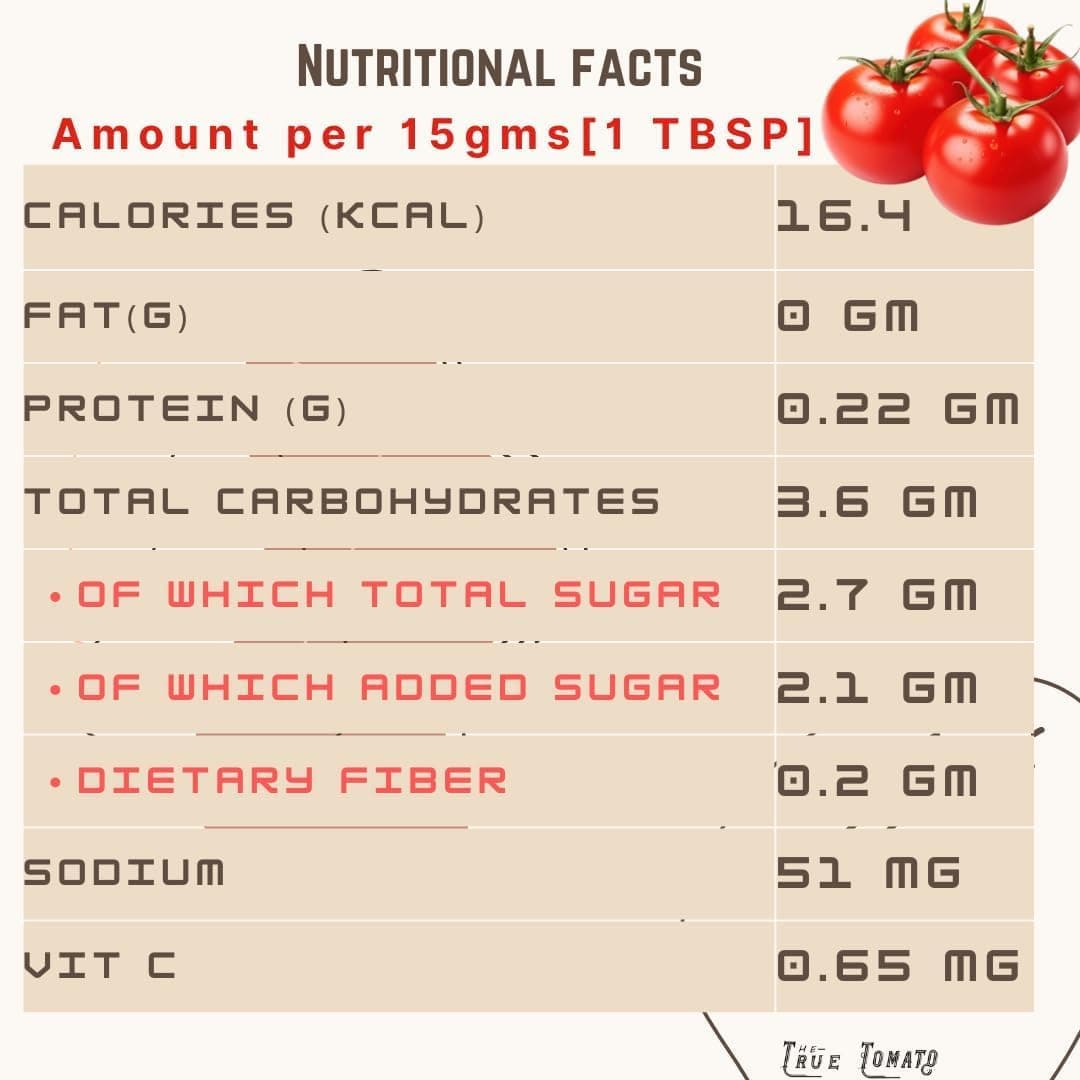 The True Tomato No Onion No Garlic Ketchup | Homemade And Made To Order | 100% Natural | 80% Fresh Tomatoes |No Chemicals, No Added Colors, No Oils, No Preservatives & Thickeners (550 Gram, No Onion Garlic Ketchup) — image 2