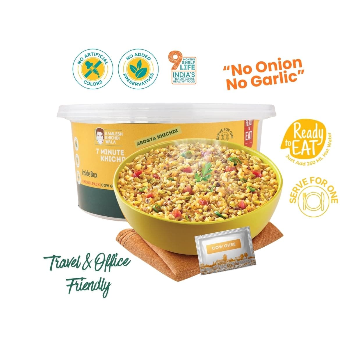 Instant Moong Dal Khichdi | Pack of 3 | Ready-to-Eat |Desi ghee|Just Add Hot Water | Light on Stomach | No Preservatives | Travel & Office-Friendly Indian Meal|wholegrains|No onion, No garlic — image 5