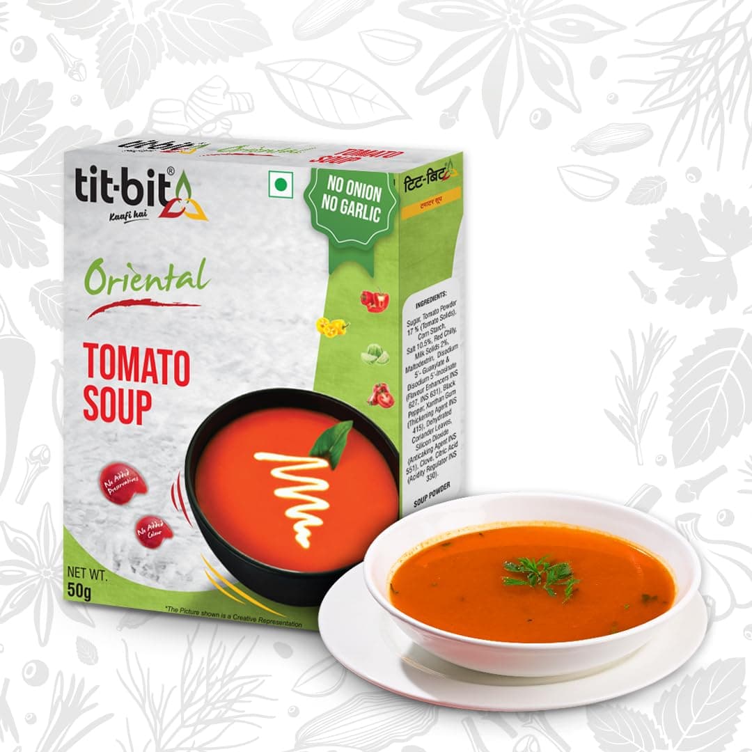 Tit Bit Instant Tomato Soup Powder (50g) - Hot and Spicy, No Onion No Garlic, Ready to Eat Soup Sachets, Tangy Tomato Flavor - Tomato Soup Packet for Easy Preparation