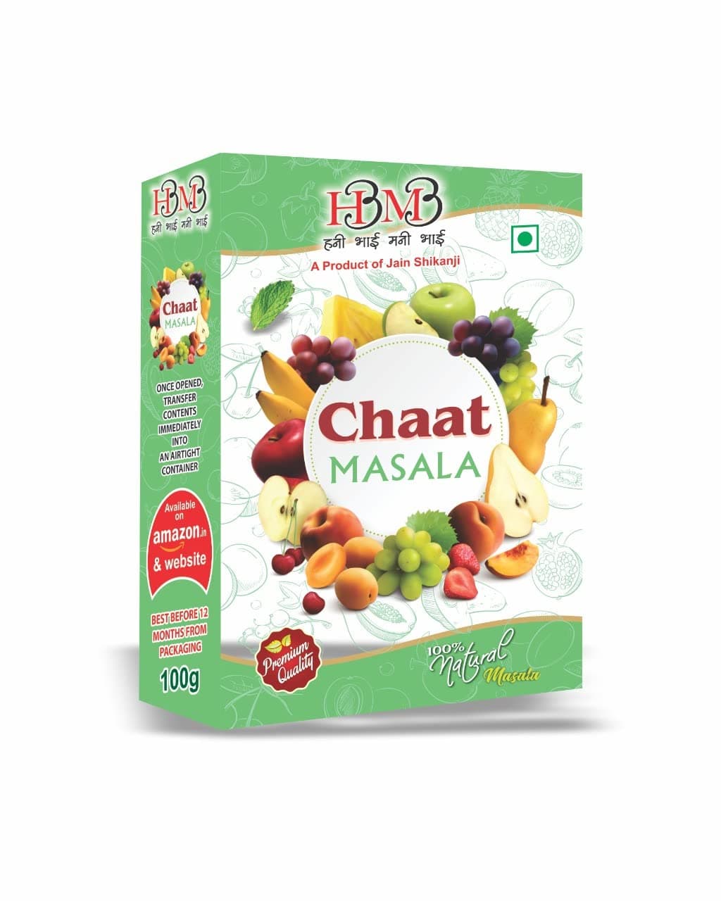 HBMB Jain Chaat Masala Powder 100g (Pack of 2 Boxes - Total 200g) | Authentic Chatpata & Tangy Spice Mix Combo | Natural Seasoning Spices for Salad, Fruits, Raita & Snacks — image 2
