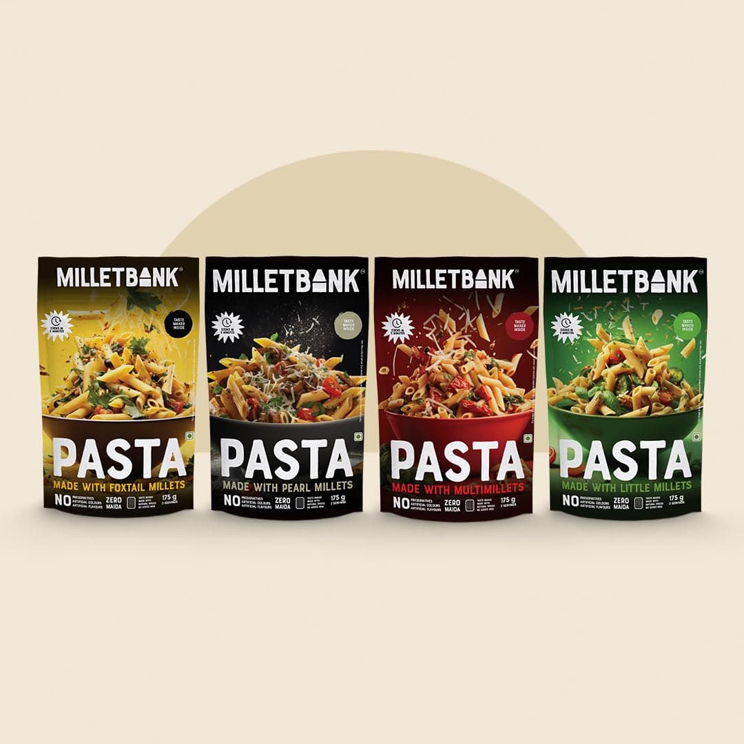 Millet Bank All Pasta Combo | No Preservatives, No Artificial Colors or Flavours | ZERO Maida | 175g | Made with Millets and Whole Wheat | Baby Friendly Pasta Flavor Combo 4 nos — image 2