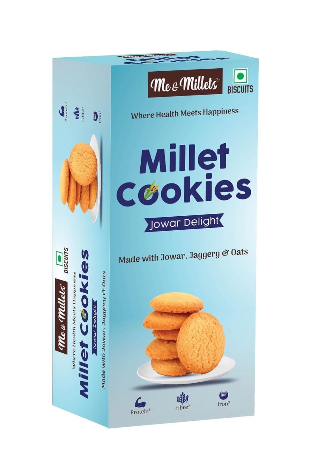 ME & MILLETS Jowar Delight Cookies (75g X 2) Delicious Millets Biscuits, Rich In Fiber & Protein, Healthy Tea Snack With Tasty Jaggery (Jain Friendly) — image 4