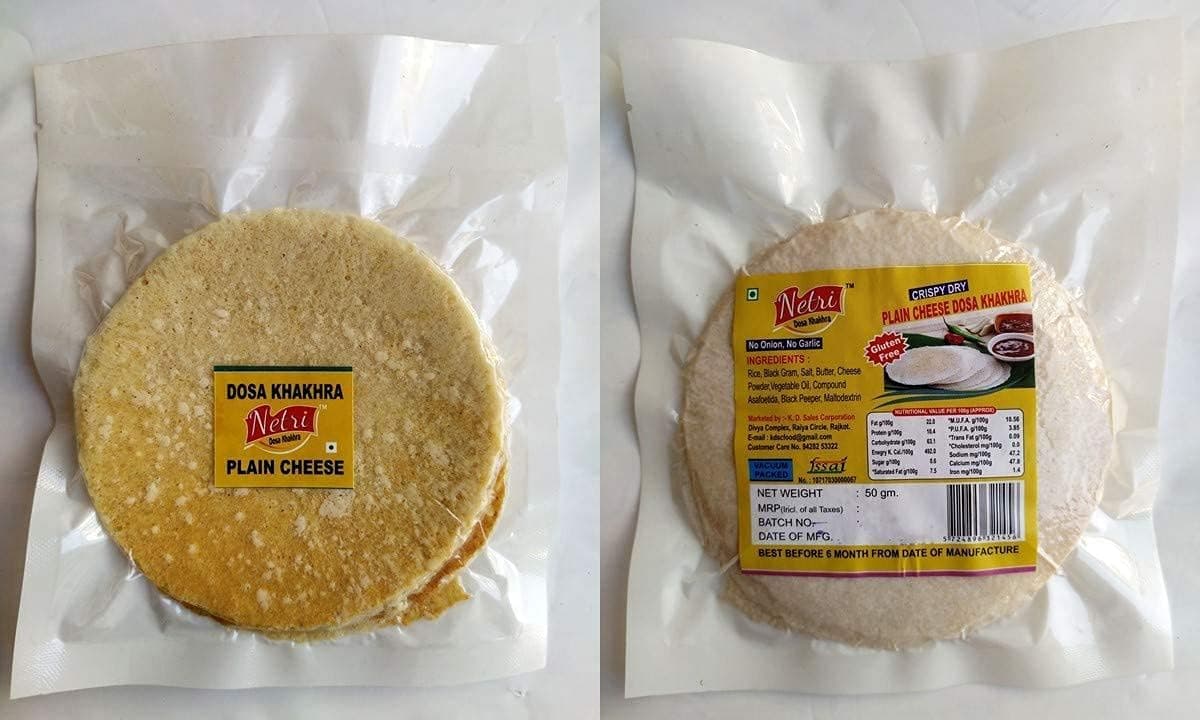 Netri No Onion No Garlic Flavors Dosa Khakhra - 50gram each, Pack of 7 | Ready to Eat Traditional Khakhra Snacks | Gluten Free Khakhra | Vacuum Packed Khakra Fresh Gujarati Snacks | Roasted Dosa Khakhra — image 3