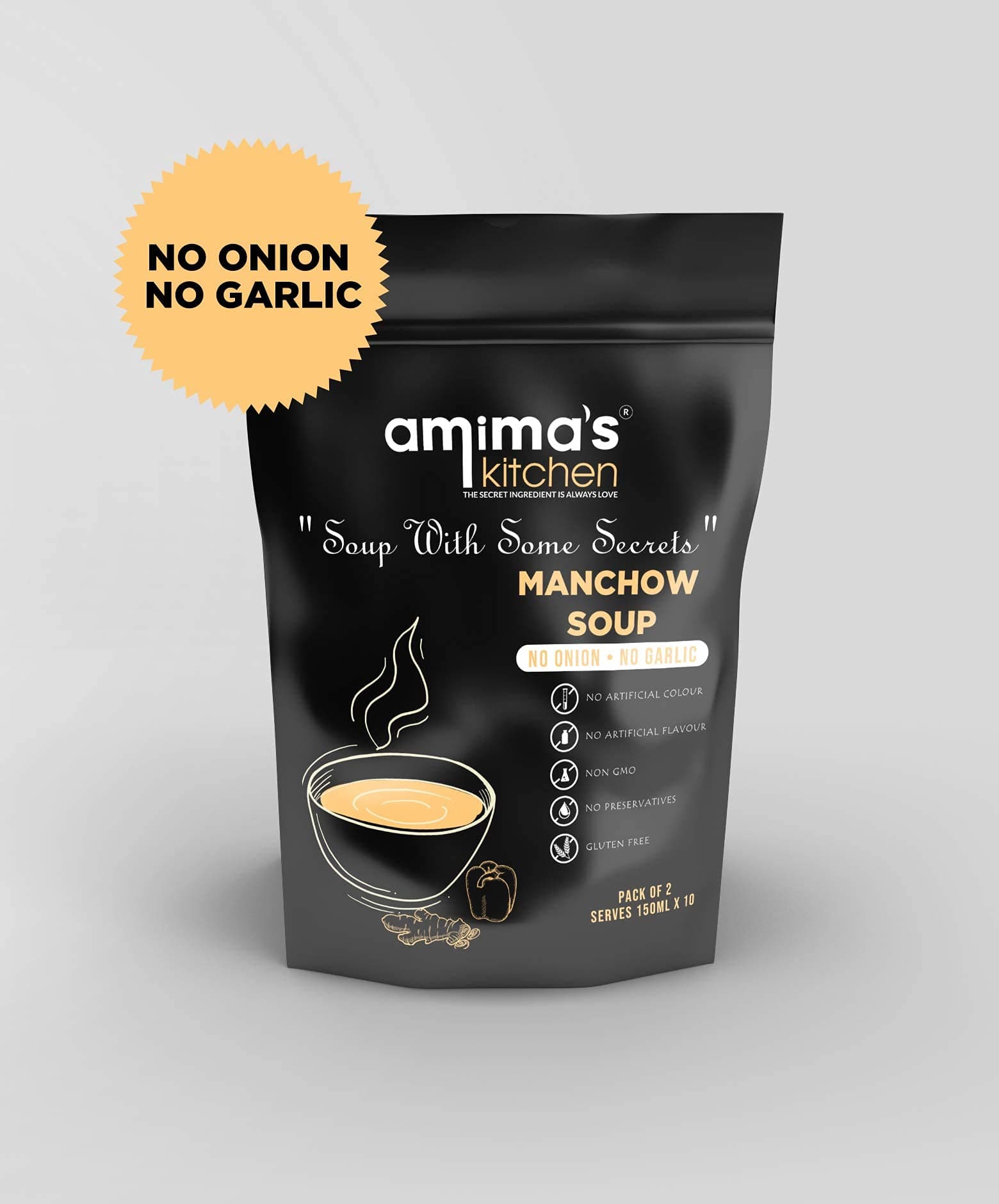 Amima's Kitchen Veg. Manchow Jain Soup (No Onion No Garlic) - 100 Grams [Serves 10] | Instant Soup Mix Powder | Ready To Cook | No Artificial Flavour & Colour | Gluten Free | Non GMO | Healthy Soup — image 3