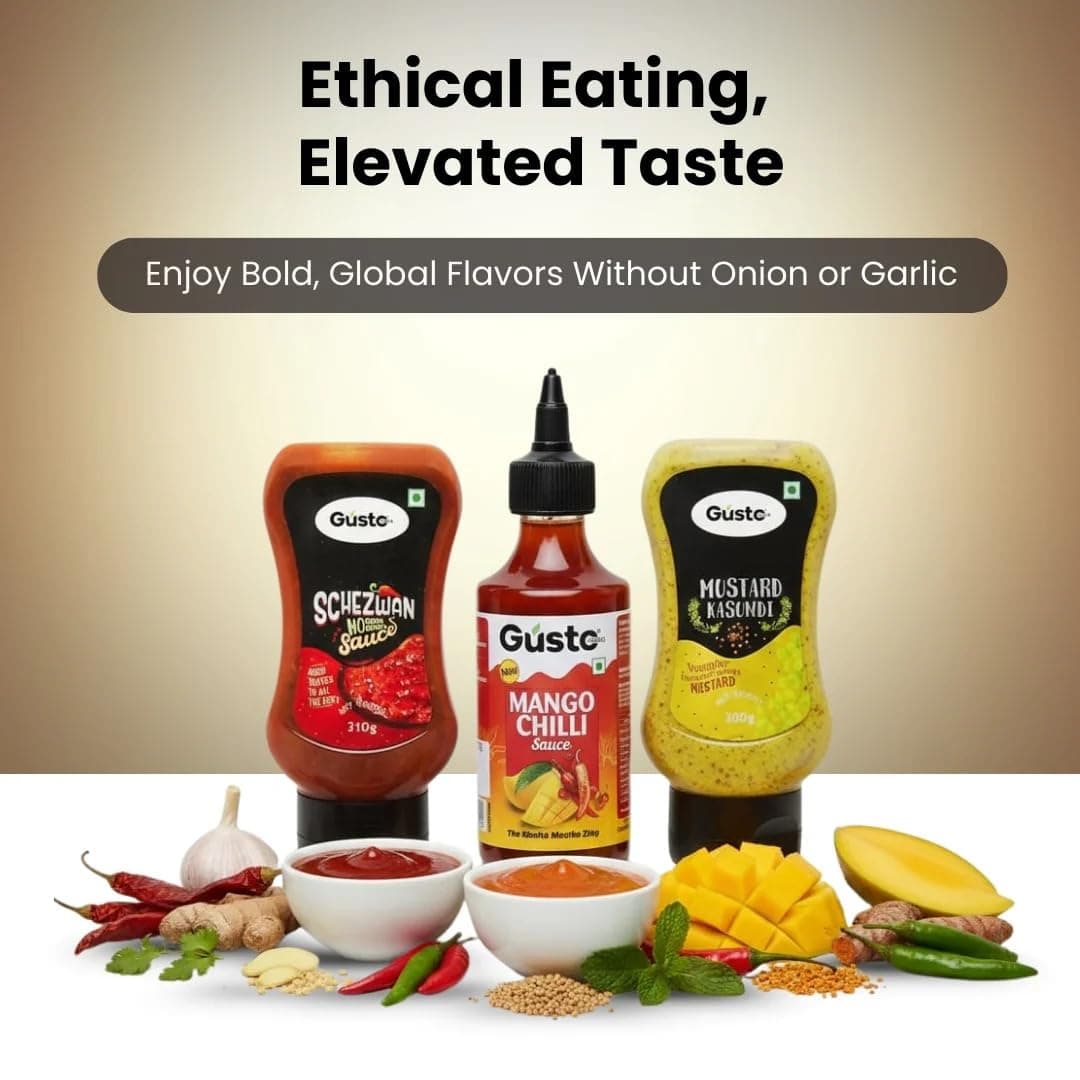 Gusto Foods No Onion No Garlic Combo (Schezwan Sauce, 310gm + Mustard Kasundi, 300gm + Mango Chilli, 240gm) | No chopping, grinding | No extra prep needed | Versatile spicy‑sauce pack — image 3