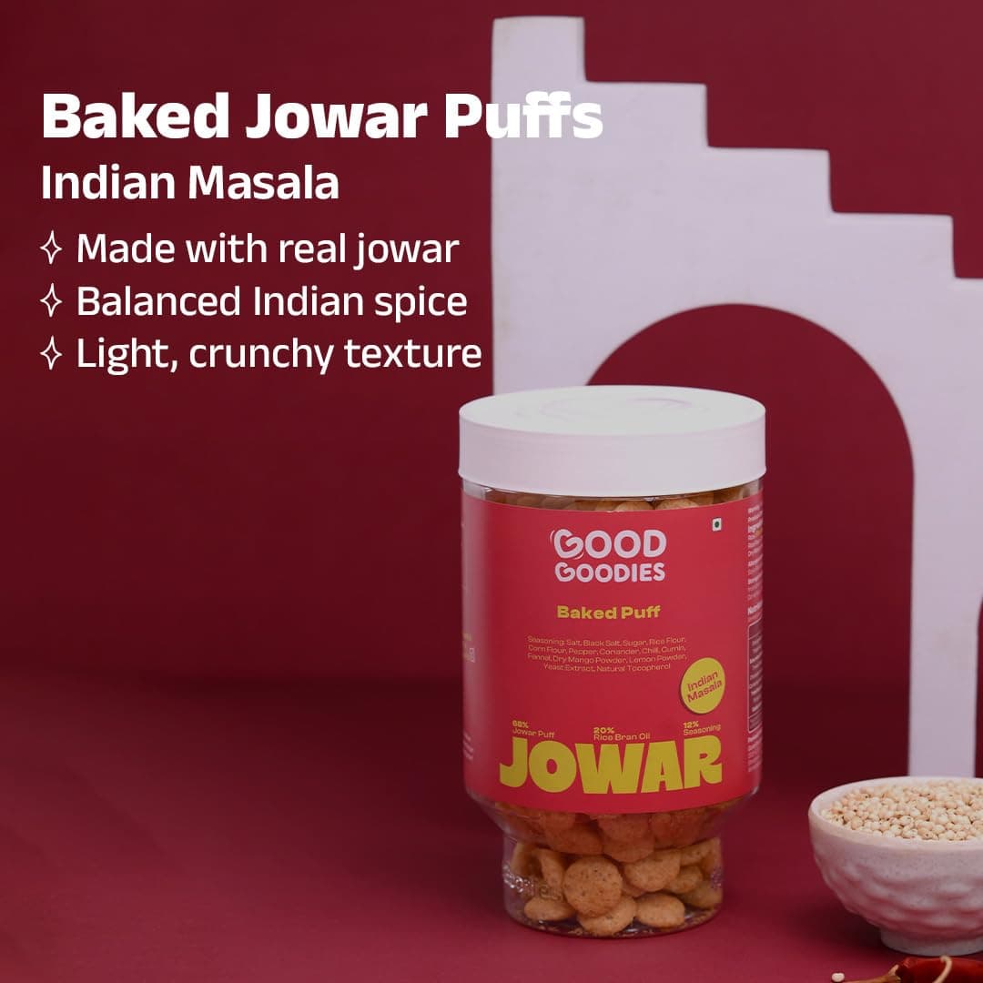 Good Goodies Baked Jowar Puff Indian Masala | Baked Not Fried | Millet-Based Snack | No Maida, No MSG, No Maltodextrin | No Artificial Colours or Preservatives | Light & Crunchy | Diet-Friendly | 100g | Pack of 1 — image 5