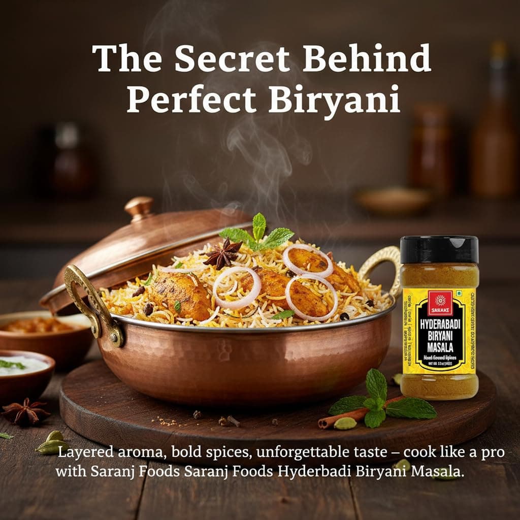 SARANZ Hyderabadi Biryani Masala Perfect for Cooking, Ready to Use, Natural Flavored Masale , Spice Powders and Masalas, Premium Artisanal Spices with Rich & Strong Flavour-100 Grams Sprinkler Jar — image 3