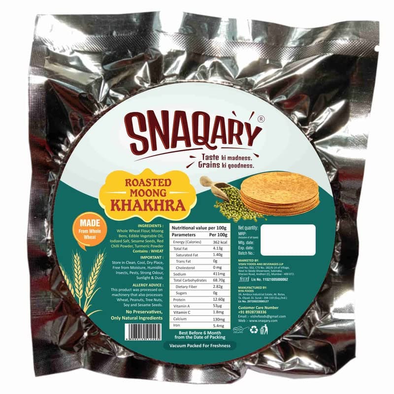 Snaqary Multigrain Khakhra Combo - Methi, Masala, Plain, Moong & Jeera | Wholesome Indian Snacks, 100% Natural, Diet-Friendly Delight (5 Packs, 200g Each) — image 8