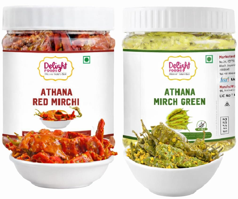Delight Foods Athana Red & Green Mirch Pickles Achar 500g (250g X 2) | Masala Pickle | Chilli Pickle | Mustard Oil Pickle Achar | Sarso Tel | No Garlic — image 3