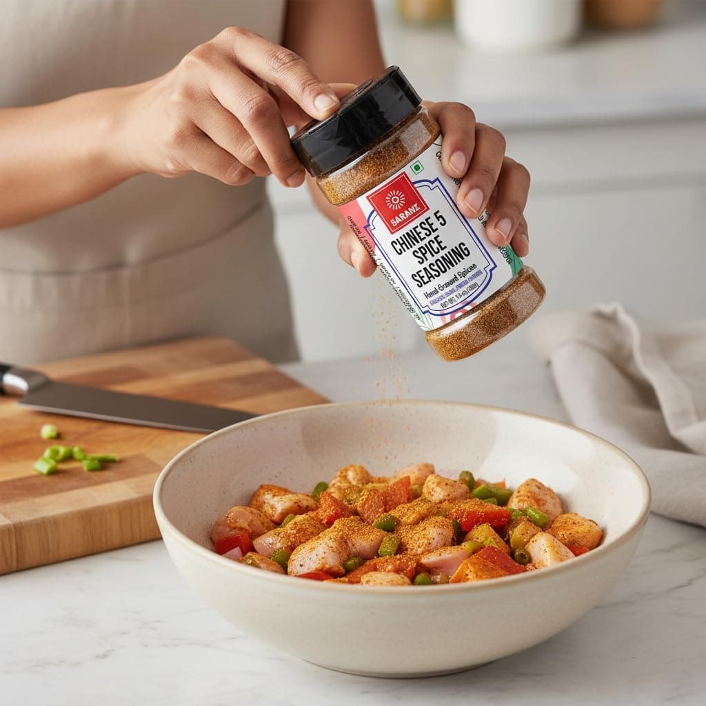 SARANZ Chinese 5 Spice Mix Jain Exotic Jain Seasoning Perfect for Snacks, Appetizers, Savouries, Entrees, Main Dishes Aromatic and Flavoured Vegan, Dairy Free and Gluten Free Seasonings-100 Grams(SJ) — image 3