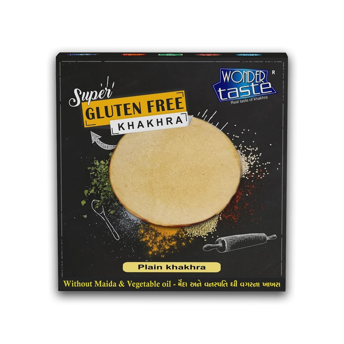 WONDER TASTE Gluten Free Plain Khakhra Pack of 2 (200g Each) | No Maida | No Vegetable Oil | Super Healthy Diet Low Calorie Snacks | Delicious Roasted Gujarati Bites | Free Masala Packet Inside — image 2