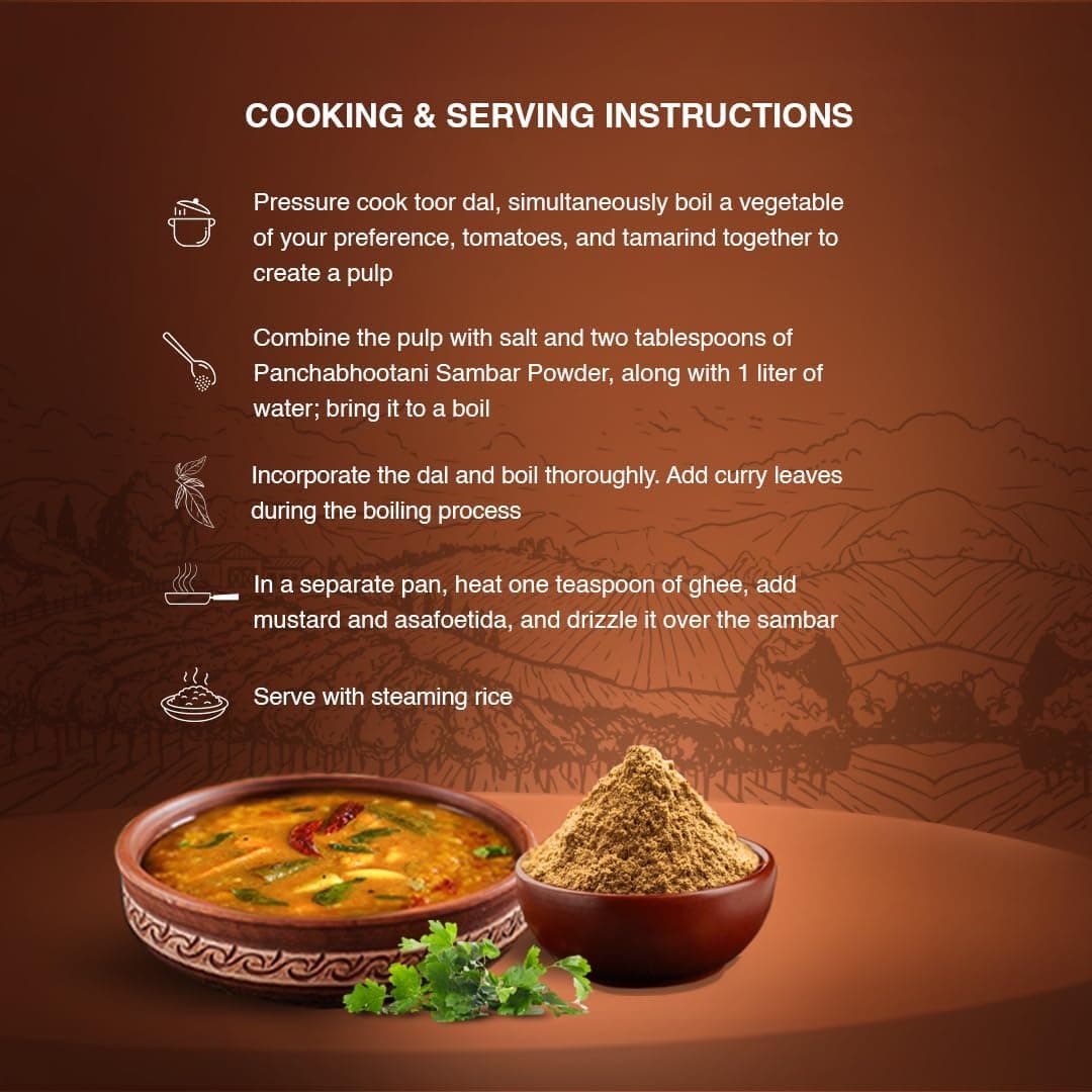 Panchabhootani Sambar Powder 100g | South Indian Authentic Flavour | Easy Digestion - Vegan | No Garlic | No Onion | Delicious Sambar At Home | No Preservatives (Small, 100.00, gram) — image 4