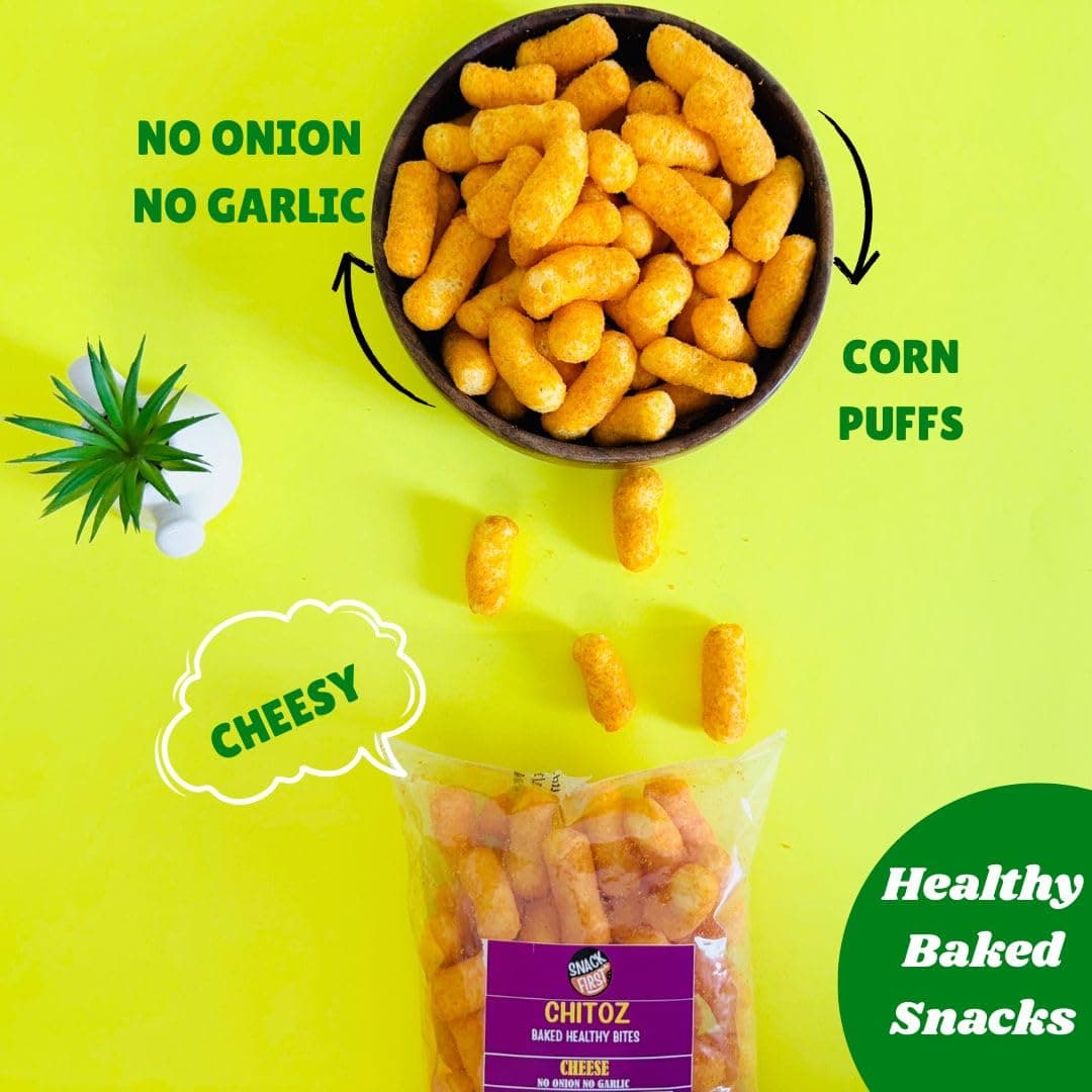 Snack First Baked Cheese Snack Combo, Cheese Balls, Chitoz, & Rings, Combo of 3, No Onion No Garlic, Jain, Puffed Snack, Corn Puffs, Healthy Snack, Namkeen, Each 80g — image 3