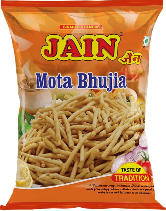 JAIN Bikaneri Mota Bhujia (Khokha Bhujia), Size - 500g, Asli Bikaneri, Handmade, No Palm Oil