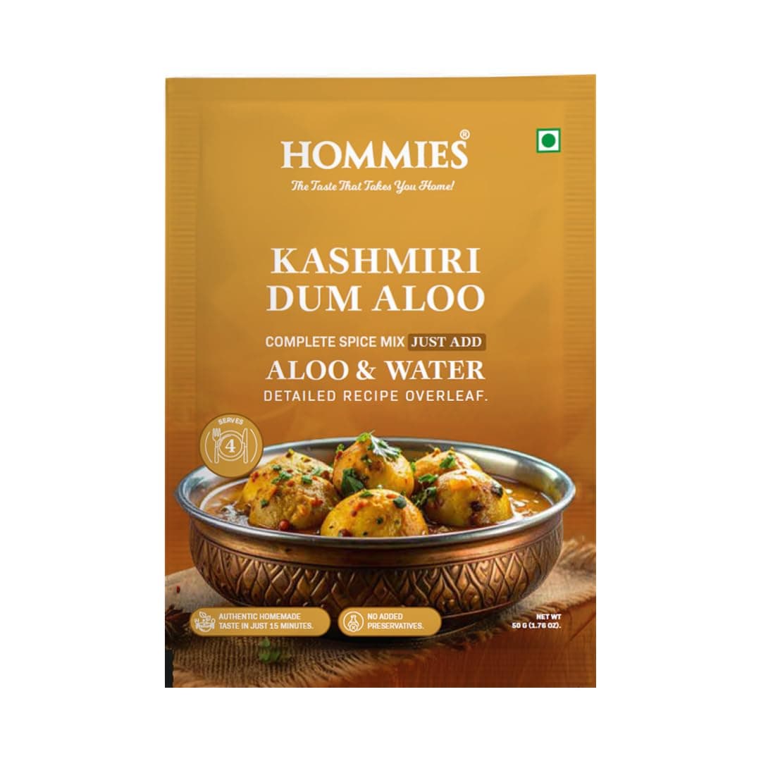 Hommies Kashmiri Dum Aloo Curry Spice Mix (Pack of 4) | Dum Aloo Masala | Ready to Cook in 15 Mins | Just Add Potatoes & Water | Serves 4 | No Preservatives | Spicy & Flavorful | 200 gm (50 gm each) — image 2
