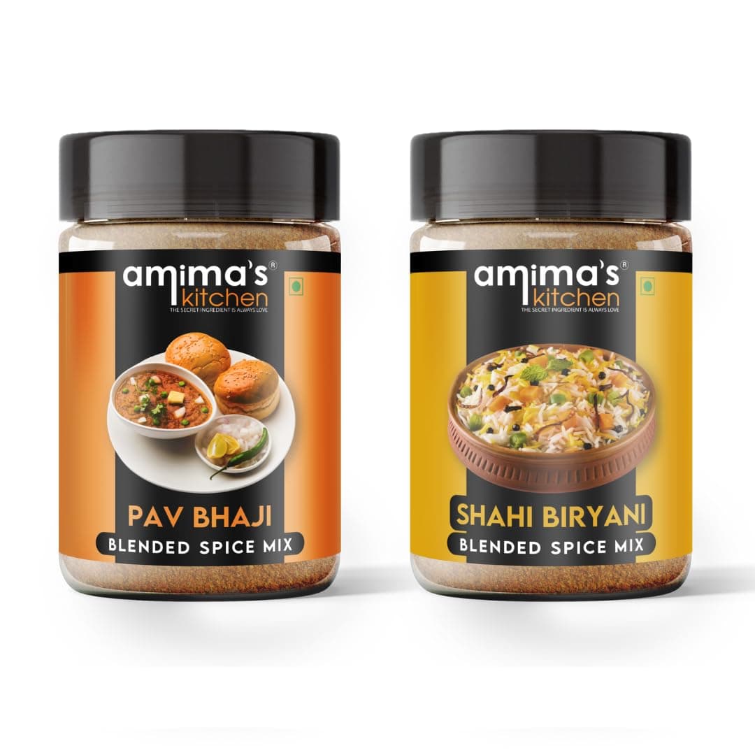 Amima's Kitchen Pav Bhaji Masala + Shahi Biryani Masala Powder Combo Pack (No Onion No Garlic) – 100 Grams (Pack of 2) | Blended Jain Spice Mix | No Synthetic Flavour & Color | Ready Masala Powder — image 2