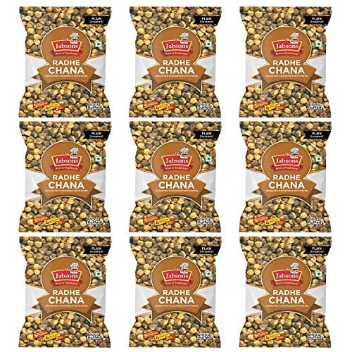 Jabsons Roasted Chana Radhe Plain, 200gm| pack of 9| 100% roasted | No Onion No Garlic | Crunchy Protein Snacks Bhuna Chana Ready to eat Unsalted