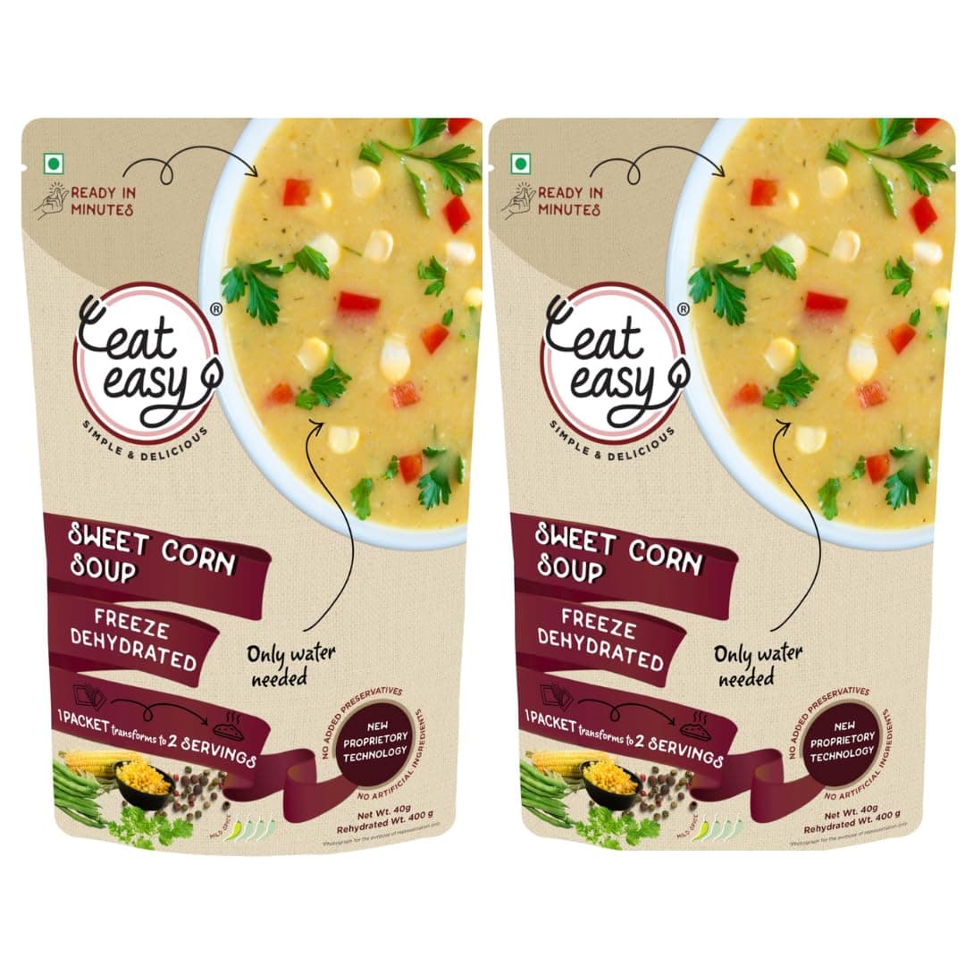 Eat Easy Ready To Eat Sweet Corn Soup 40 gram (Pack of 2) I Just Add Water and Cook I Freeze Dehydrated Organic Healthy Instant Creamy & Tasty Soup Packet for Travel, Camping or Trekking Meal, Hostel Students I No Preservatives — image 2