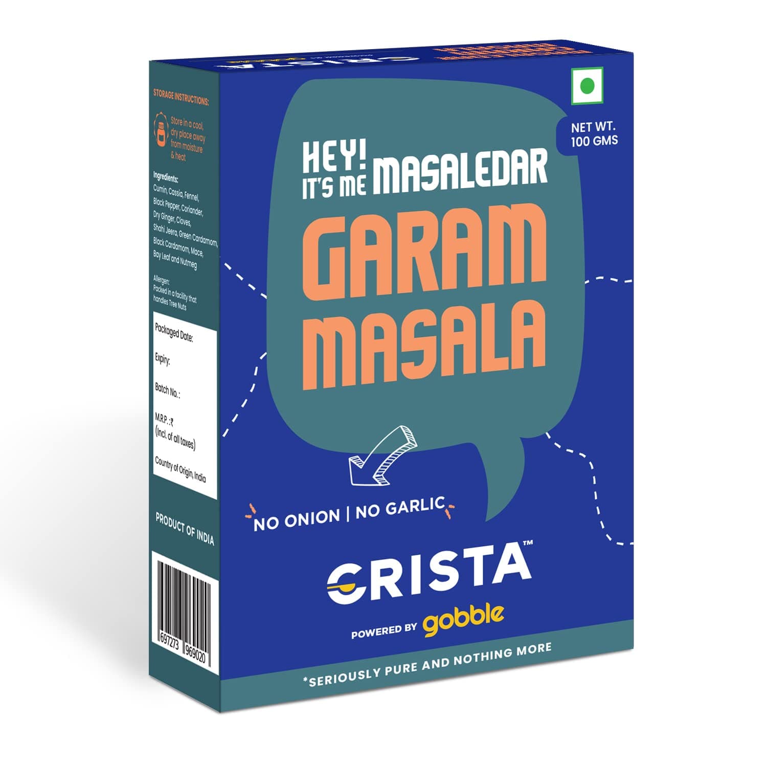 CRISTA Masaledar Garam Masala | Mixed Spices Blend | Zero added Colours, Fillers, Additives & Preservatives | Vegan | No Added Sugar | No Onion | No Garlic | 100 gms
