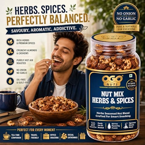 OgoNuts Herbs & Spices Nut Mix, 200g | Hot Air Roasted Almonds and Cashews | Aromatic Herb & Spice Seasoning | No Onion No Garlic | Oil-Free Roasted Gourmet Nut Snack for Tea Time, Travel & Office — image 4