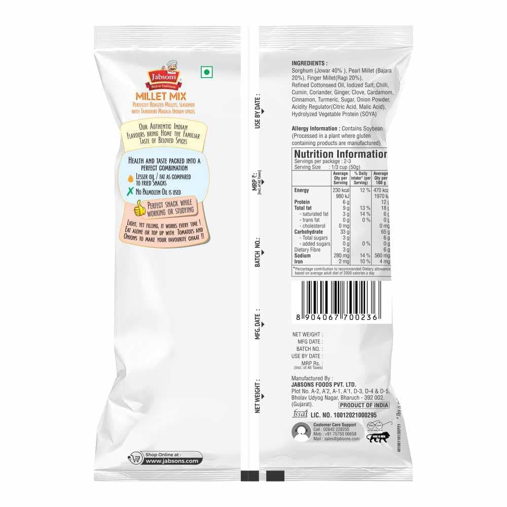Jabsons Roasted Millet Mix 140g | Vegan & Gluten-Free Snack | High Protein, High Fiber | Roasted Namkeen — image 2