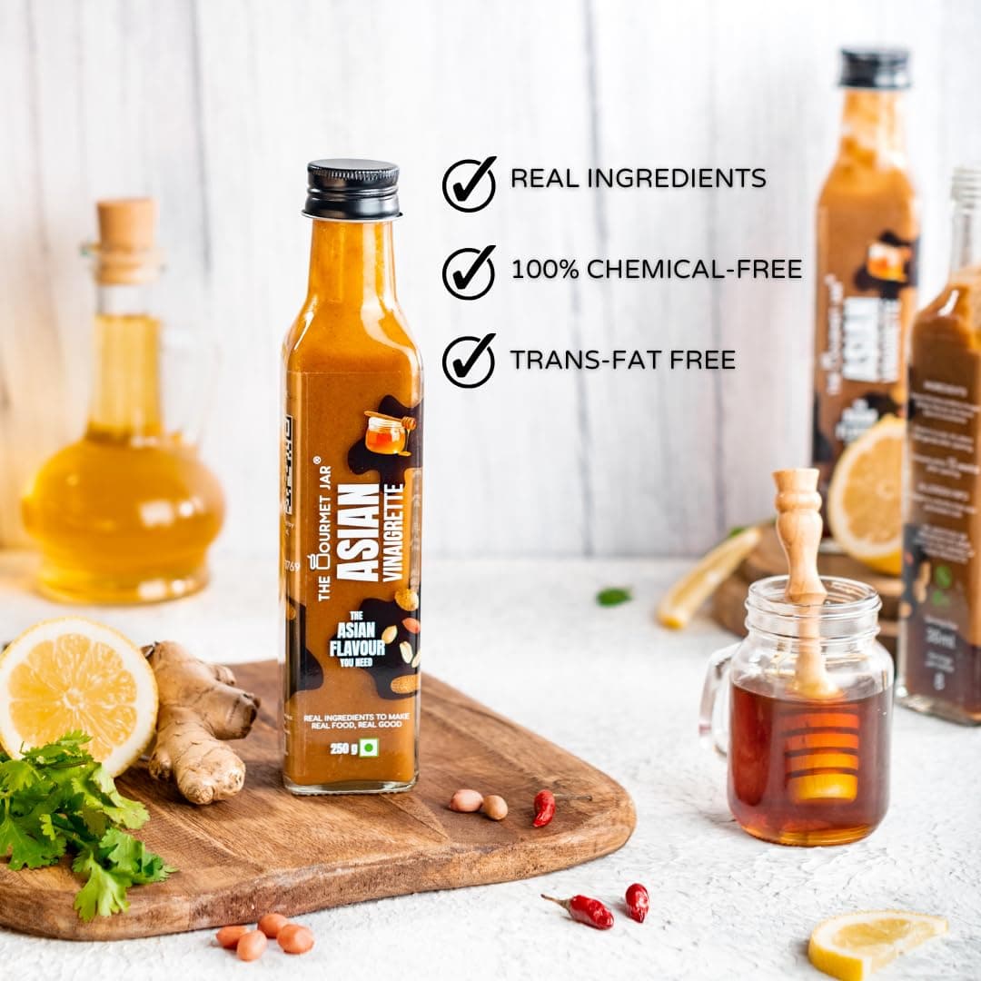 The Gourmet Jar Asian Vinaigrette 250g| 100% Natural, No Preservatives, No Artificial Colors, No Artificial Flavouring agent | No Trans-Fat| Gluten- Free| No Emulsifiers| Healthy Salad Dressing| Diet Friendly| Made with Cold Compressed Peanut oil & Real Soy Sauce| Pack of 1 — image 5