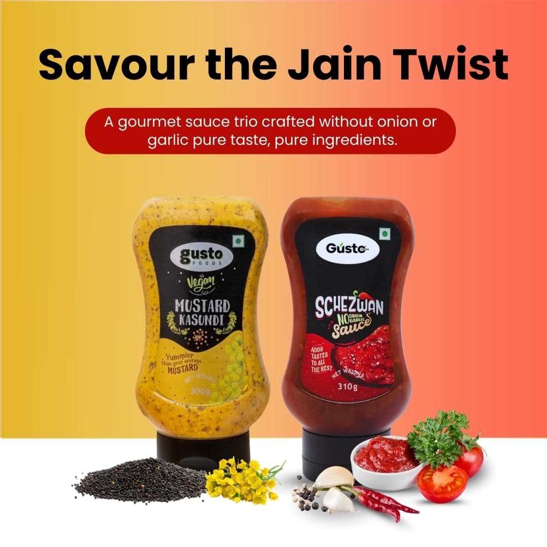 Gusto Foods Jain Sauce Combo | Schezwan Sauce and Mustard Kasundi | Zero Onion and Garlic | Spicy & Tangy | No chopping, grinding | No extra prep needed — image 4