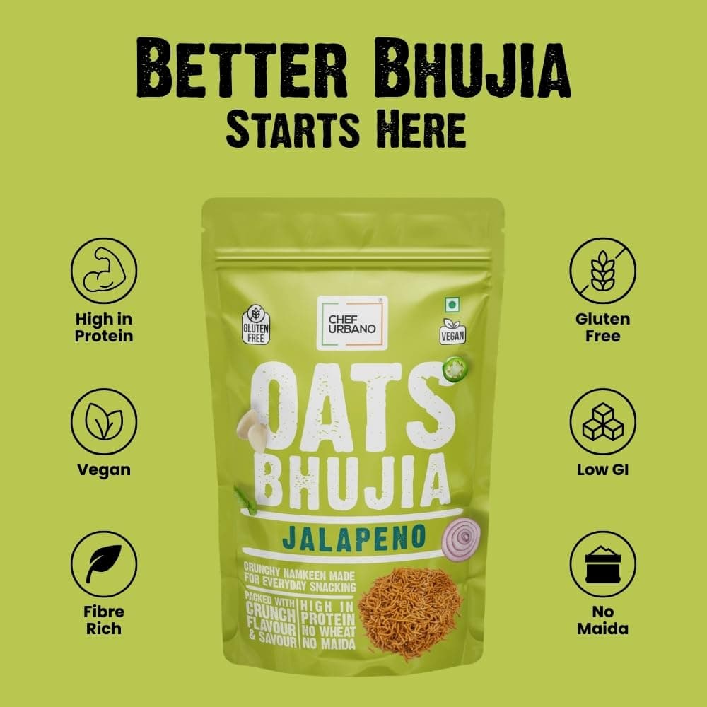 Chef Urbano Oats Bhujia - Jalapeno Flavour (70g) | Gluten Free & Vegan | High Fiber & Protein | No Wheat No Maida | Light & Healthy Everyday Snacking - Pack of 1 — image 5