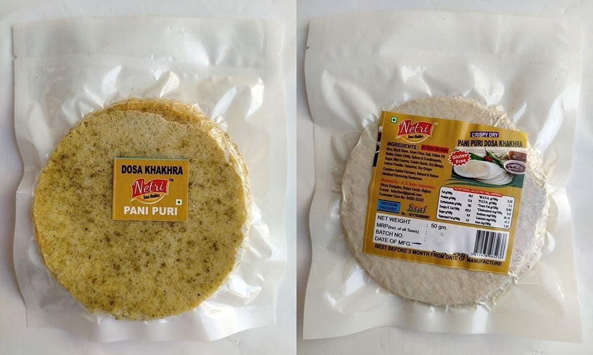 Netri No Onion No Garlic Flavors Dosa Khakhra - 50gram each, Pack of 7 | Ready to Eat Traditional Khakhra Snacks | Gluten Free Khakhra | Vacuum Packed Khakra Fresh Gujarati Snacks | Roasted Dosa Khakhra — image 6
