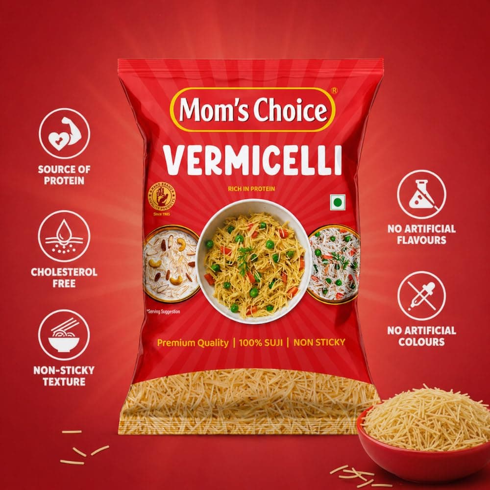 Mom’s Choice Shortcut Plain Vermicelli | 100% Suji | No Maida | 100% Pure Veg | Source of Protein | Cholesterol Free | Non-Sticky | Easy to Cook | No Artificial Flavours & Colours | Pack of 2 | 400g x 2 — image 5