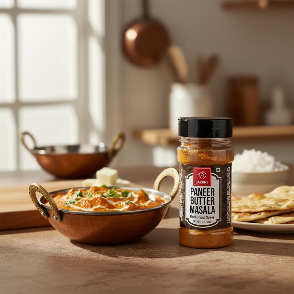SARANZ Paneer Butter Jain Blended Masala Perfect for Cooking, Ready to Use, No added colours, Spice Powders and Masalas, Premium Artisanal Spices with Rich & Strong Flavour-100 Grams Sprinkler Jar — image 3