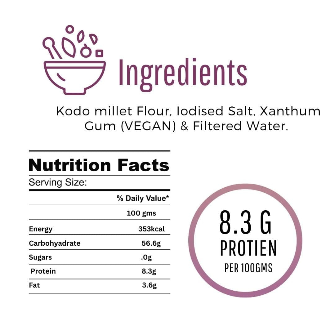 Millet Me by Kuizeens Gluten-Free Kodo Noodles - 110g (Pack of 1) | Protein & Fiber-Rich | Easy-to-Make | Rich in Nutrients | No MSG | No Preservatives | Low Glycemic | Vegan & Wholesome | Easy to Digest Healthy Noodles | Jain | No Onion & Garlic | Ready in Minutes — image 2