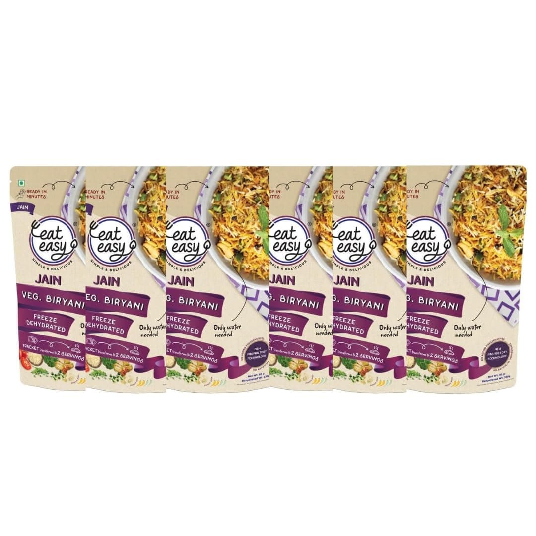 Eat Easy Ready To Eat Jain Veg Biryani- 95gm (Pack of 6) | Instant Food | Indian Meal, Travel Food | No Preservatives, No Added Artificial Colours & Flavours | Just Add Water and Cook — image 2