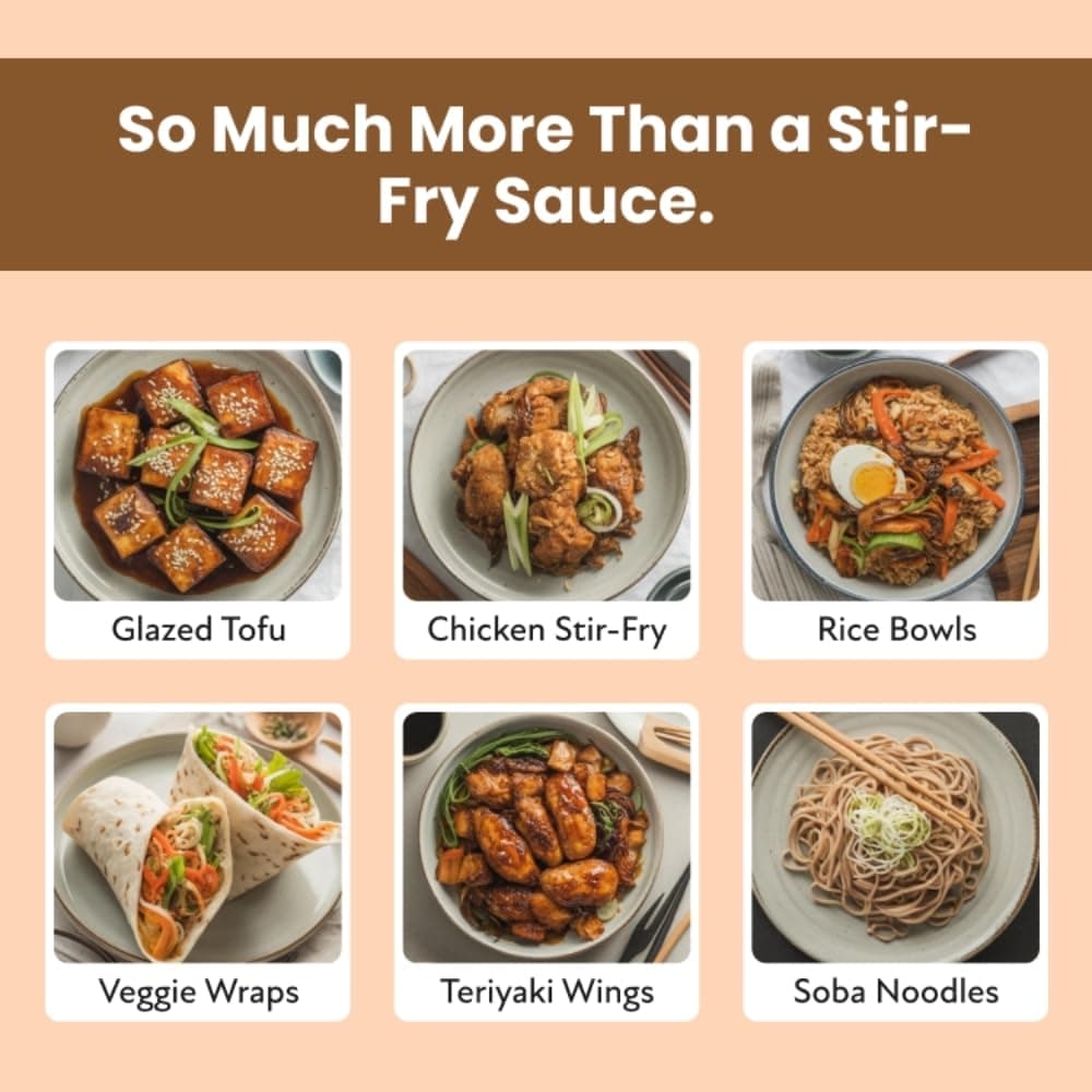 Gusto Foods Teriyaki Sauce (340g), Premium Japanese Style Teriyaki Sauce, Perfect for Marination, Stir Fry, Glazing, Balanced Vegan Sweet & Sour Zingy Dipping Sauce with Umami and Sesame Flavors — image 5