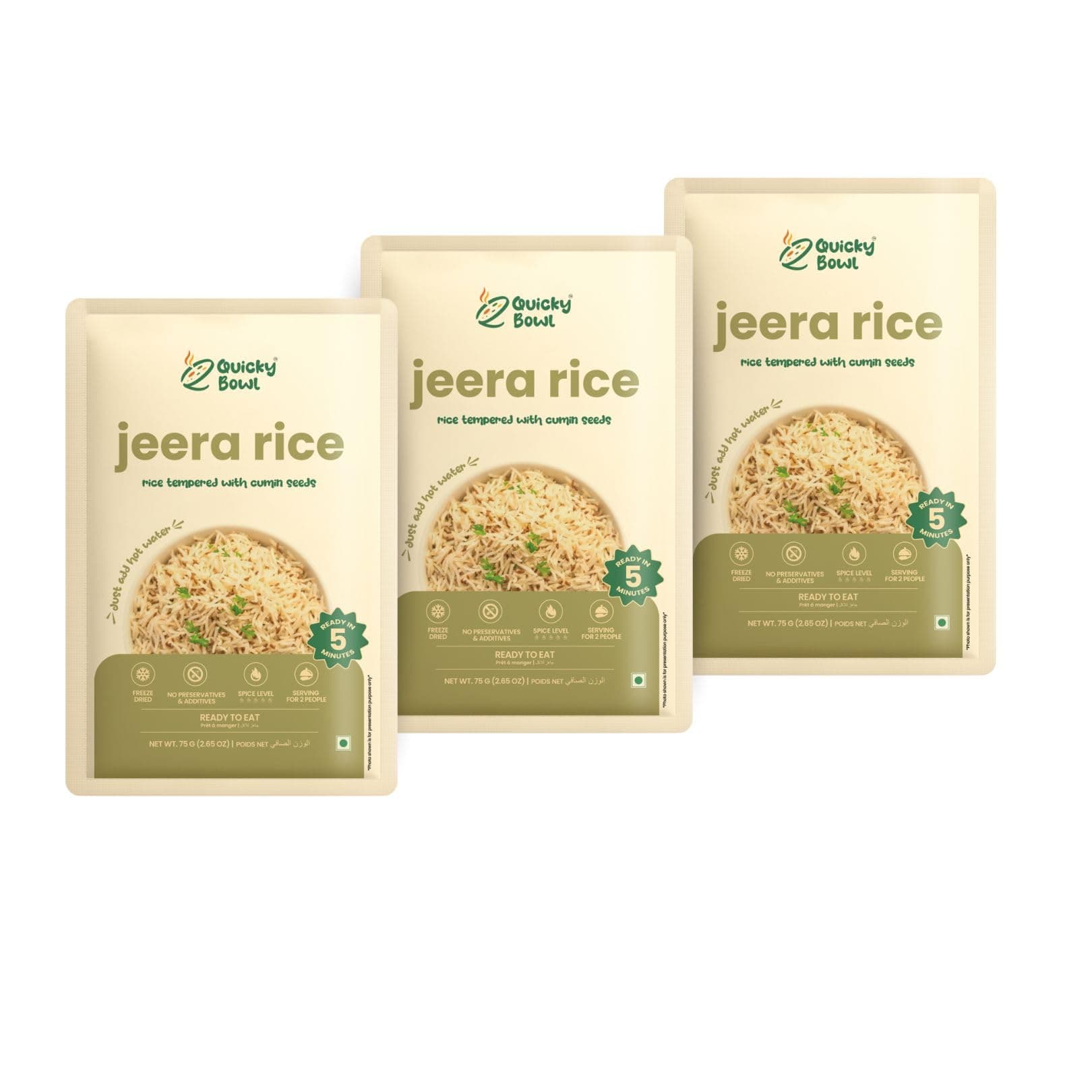 QuickyBowl Jeera Rice | Rice Pilaf with Cumin Seeds | Ready to Eat | Instant Food | (Pack of 3) — image 2