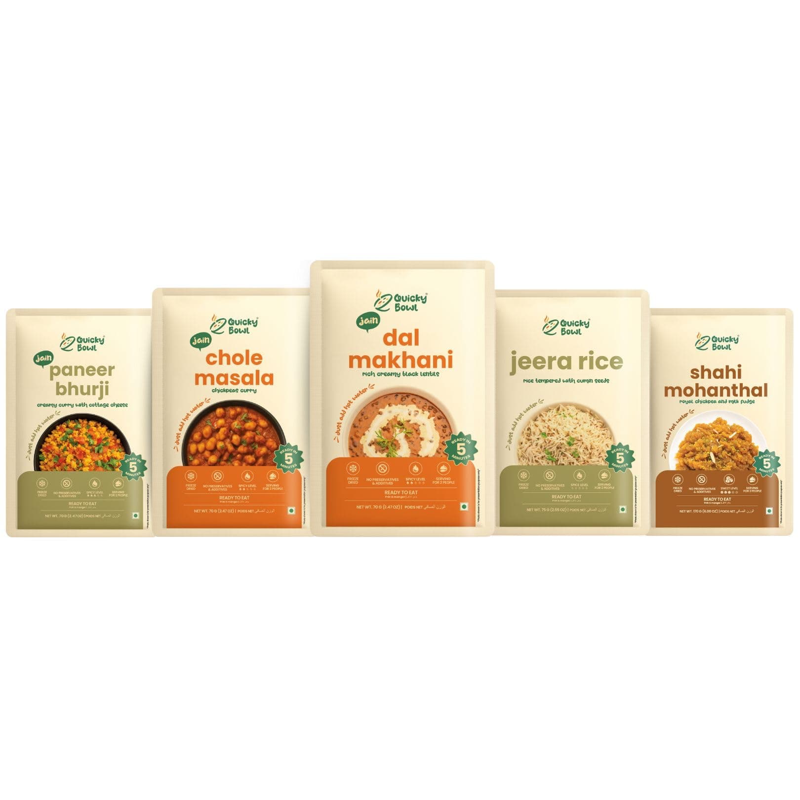 Quicky Bowl Ready to eat jain Meal Combo | Jain Meal | No Onion No Garlic | Instant meal | Freeze Dried | (Pack of 5) — image 2